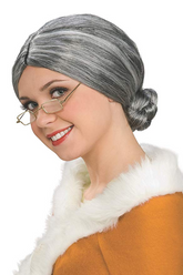 Granny Wig Old Lady Grey Silver Grandma Mrs Santa Wigs Cosplay Costume Party
